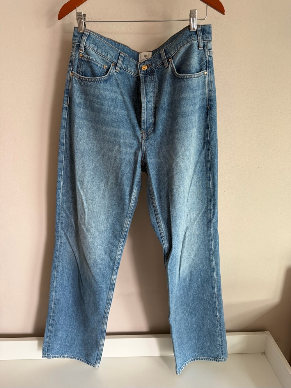 Anine Bing Gavin Jeans Medium Blue Straight Leg Organic Cotton Denim Size 30